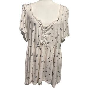 Torrid Women 4X Top Babydoll Floral Textured Peasant Boho Flowy Casual Soft Cozy